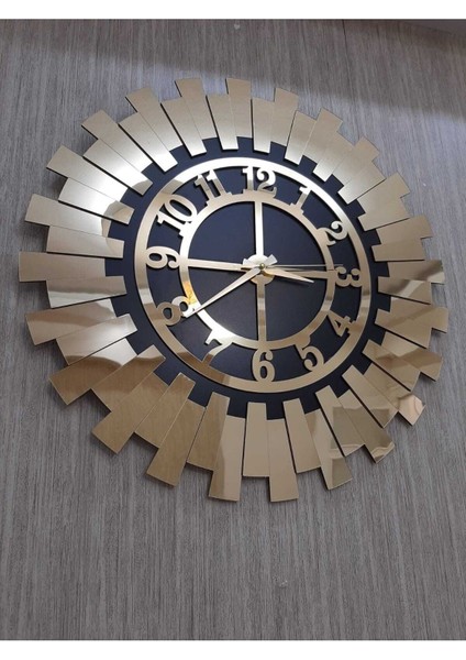 Şık Kabartmalı Dekoratif Duvar Saati Lüks Altın Sarısı Güneş Modern Ev Ofis Saati 40X40 cm modelleri