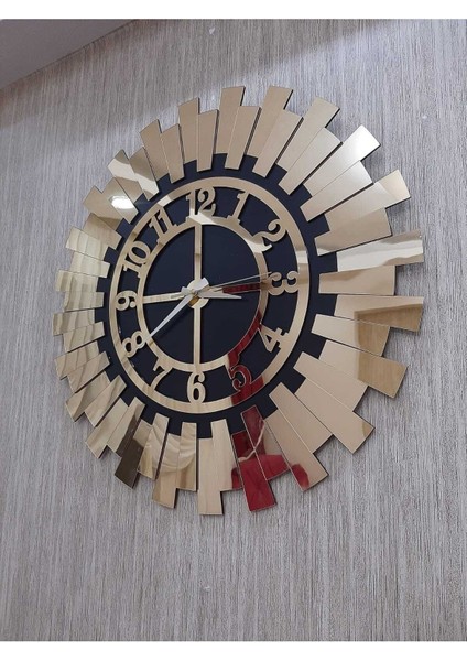 Şık Kabartmalı Dekoratif Duvar Saati Lüks Altın Sarısı Güneş Modern Ev Ofis Saati 40X40 cm fırsatları
