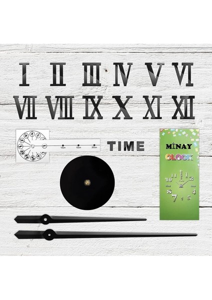 3D Siyah Ahşap Roma Rakamlı Dekoratif Büyük Boy Duvar Saati