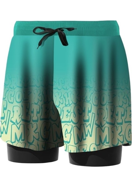 Yaz Yeşil Mayo Erkek Çift Katmanlı Utandırmayan Gevşek Büyük Boy Çabuk Kuruyan Beş Noktalı Erkek Mayo (Yurt Dışından)