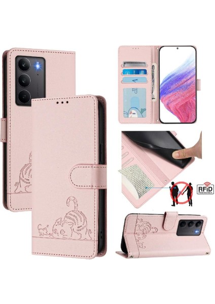 Realme C75 4g Kedi Rfıd Kart Yuvası Tutucu Için Kılıf Kickstand Cüzdan Flip (Yurt Dışından)