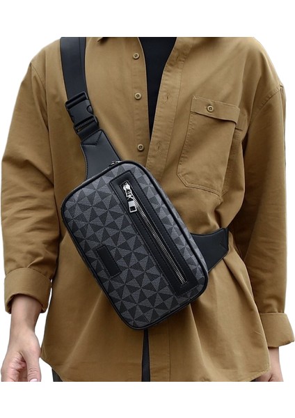 Pu Erkek Göğüs Çantası Omuz Çantası Gündelik Trend Moda Büyük Kapasiteli Çapraz Askılı Çanta (Yurt Dışından)