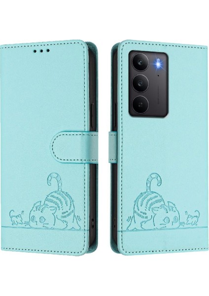 Realme C75 4g Kedi Rfıd Kart Yuvası Tutucu Için Kılıf Kickstand Cüzdan Flip (Yurt Dışından)