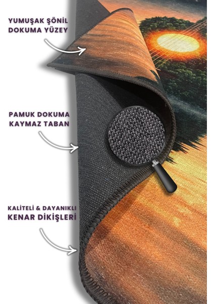 Gün Batışı Temalı Gitar Figürlü Halı Fantastik Doğa Manzaralı Dokuma Tabanlı Kaymaz Yazlık Halısı indirimleri
