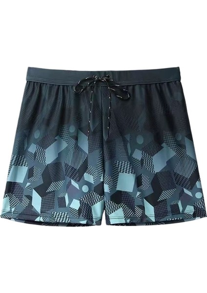 Yaz Siyah Geometrik Mayo Erkek Gevşek Çabuk Kuruyan Erkek Boxer Külot (Yurt Dışından)