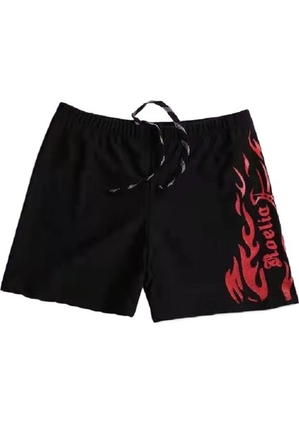 Yaz Kırmızı Alev Desenli Mayo Erkek Anti-Utanç Verici Bol Çabuk Kuruyan Boxer Şort (Yurt Dışından)