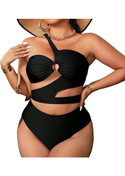 Yaz Tek Omuz Bikini Mayo Yüksek Bel Büyük Beden Plaj Mayo Kadın (Yurt Dışından)