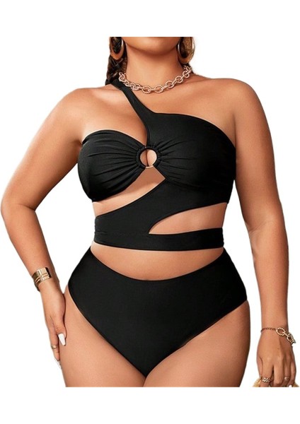 Yaz Tek Omuz Bikini Mayo Yüksek Bel Büyük Beden Plaj Mayo Kadın (Yurt Dışından)
