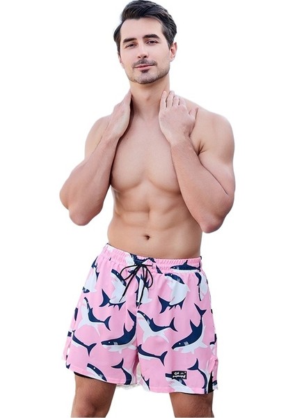 Yaz Pembe Mayo Anti-Utanç Verici Çabuk Kuruyan Büyük Boy Boxer Plaj Şortu Erkek Mayo (Yurt Dışından)