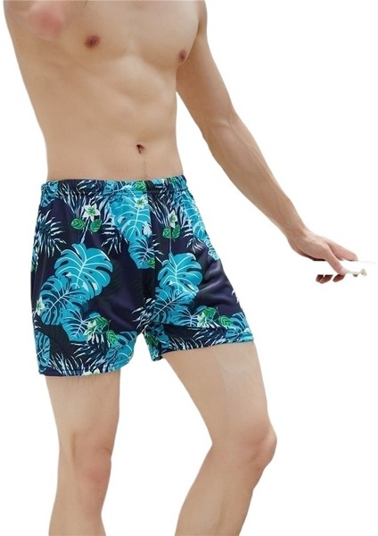 Yaz Mavi Desenli Büyük Şort Plaj Pantolonu Erkek Büyük Beden Boxer Şort (Yurt Dışından)