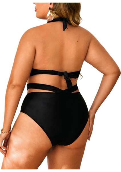 Yazlık Kadın Iki Parçalı Mayo Düz Renk Büyük Beden Sırtı Açık Yüksek Bel Bikini Mayo (Yurt Dışından) modelleri