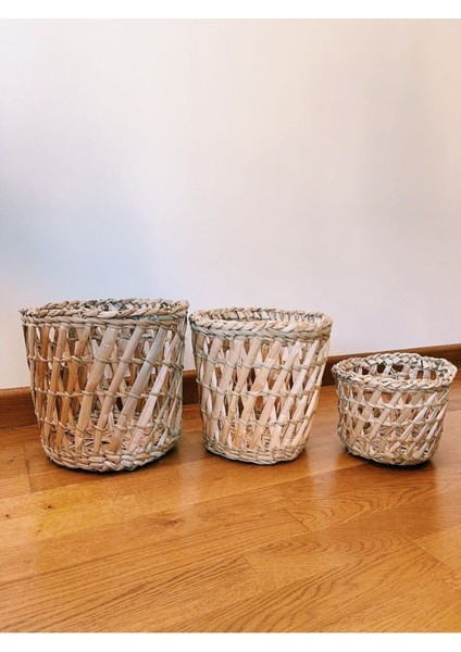 Elite 3 Lü Set Hasır Rattan El Yapımı Saksı 1 Adet