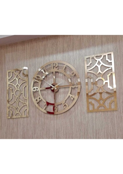 3lü Duvar Saati ve Dekor Türk Rakamlı Time Collection Aynalı Pleksi Saat 40X40 cm Dekor 19X42CM Gol fiyatları
