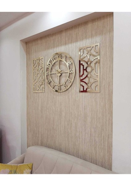 3lü Duvar Saati ve Dekor Türk Rakamlı Time Collection Aynalı Pleksi Saat 40X40 cm Dekor 19X42CM Gol fırsatları