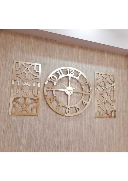 3lü Duvar Saati ve Dekor Türk Rakamlı Time Collection Aynalı Pleksi Saat 40X40 cm Dekor 19X42CM Gol indirimleri
