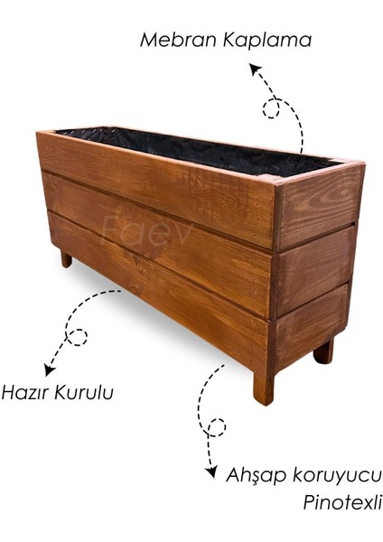 Elite Ahşap Saksı Dış Mekan Çiçeklik Dekoratif Büyük Boy Saksı Hazır Kurulu 95CM x 26CM Yükseklik 45CM 1 Adet