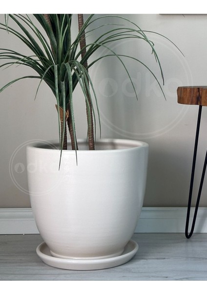 Elite 20LITRE Klasik Saksı Tabaklı 30X30 Ekru 1 Adet