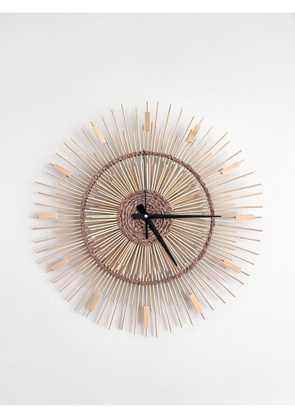 40 cm El Yapımı Doğal Bambu Rattan Dekoratif Duvar Saati-Duvar Dekorasyon