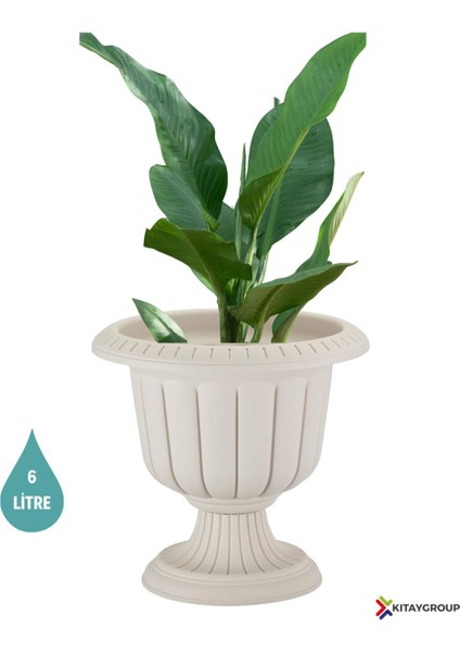 Elite Nergiz Saksı 6 Litre Kırık Beyaz Renk Ayaklı Plastik Çiçek Saksısı 1 Adet