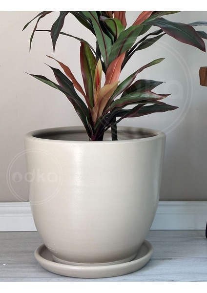 Elite 20LITRE Klasik Saksı Tabaklı 30CMX30CM Taş 1 Adet