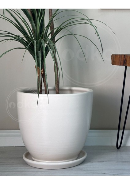 Elite 10LITRE Saksı Tabaklı Çap: 25CMX YÜKSEKLIK:23CM Ekru 1 Adet