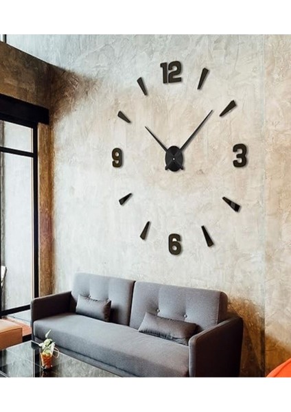 3D Siyah Ahşap Latin Rakamlı Dekoratif Büyük Boy Duvar Saati