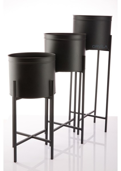 Elite 3 Boy Siyah Saksılık Dekoratif Ayaklı Metal Çiçeklik | 83CM-72CM-64CM Saksı 1 Adet fiyatları