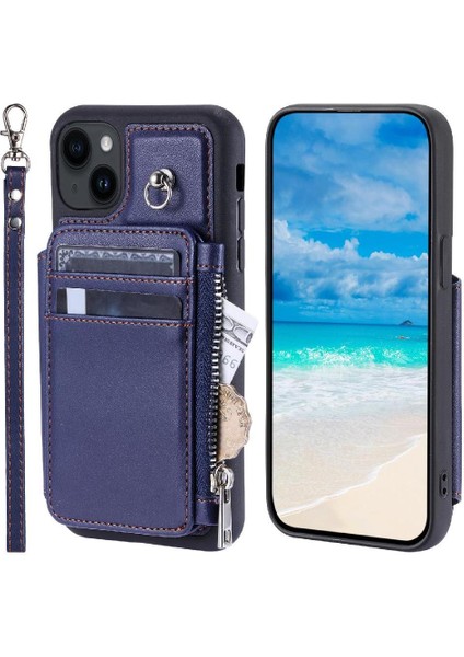 IPhone 15 Için Cüzdan Durumda Kickstand Flip Folio Kılıf 3 Büyük Kart Rfıd Pu (Yurt Dışından)