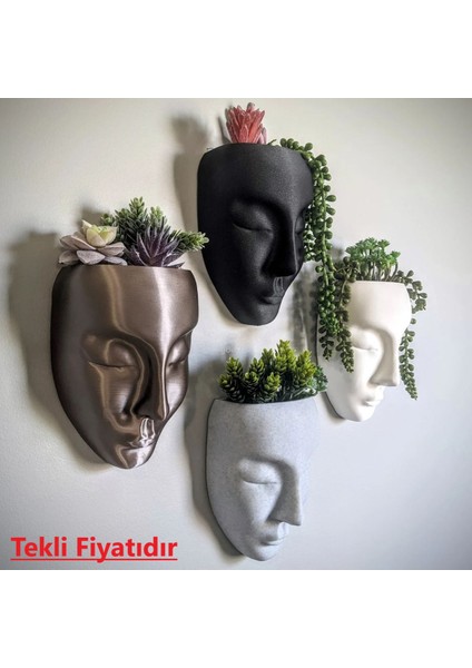 Elite Dekoratif Gri Mermer Renkli Kadın Yüzü Duvar Saksısı 20CM 1 Adet