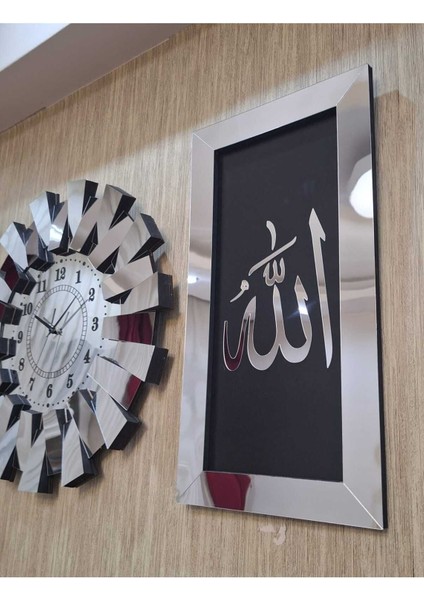 3 Lü Duvar Saati Piyano Model Allah Muhammed Lafzı Tablo Aynalı Pleksi 3 Boyutlu Türk Rakam Gümüş