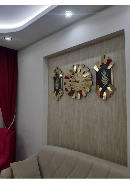 3lü Duvar Saati Gold Aynalı Roma Rakam 3 Boyutlu Piyano Model Palmiye Detay fiyatları