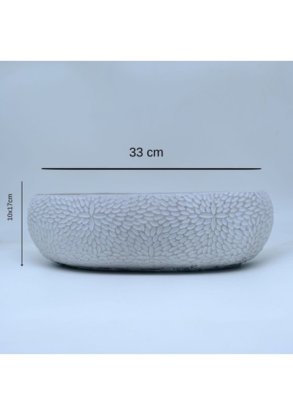 Elite Beton Saksı Çiçek Desenli Oval Aranjmanlık 1 Adet