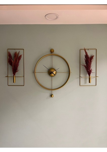 3'lü Set Versayce Time- Xxl (60X80CM) - Modern Dekoratif Metal Duvar Saati