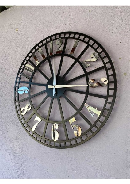 Siyah Renk Gri Sayılı Hediyelik Ahşap Anneler Günü Hediye Ev Hediyelik Duvar Saati 50CM