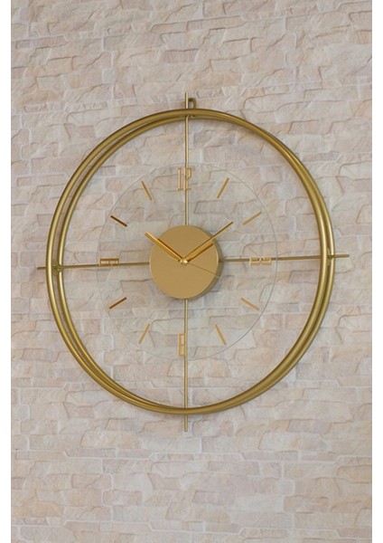 Büyük Boy(55*55 Cm) Gold Deluxe Şeffaf Cam Iskandinav (Çiftçember)Modern Dekoratif Camlı Duvar Saat