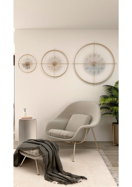 Büyük Boy(55*55 Cm) Gold Deluxe Şeffaf Cam Iskandinav (Çiftçember)Modern Dekoratif Camlı Duvar Saat modelleri