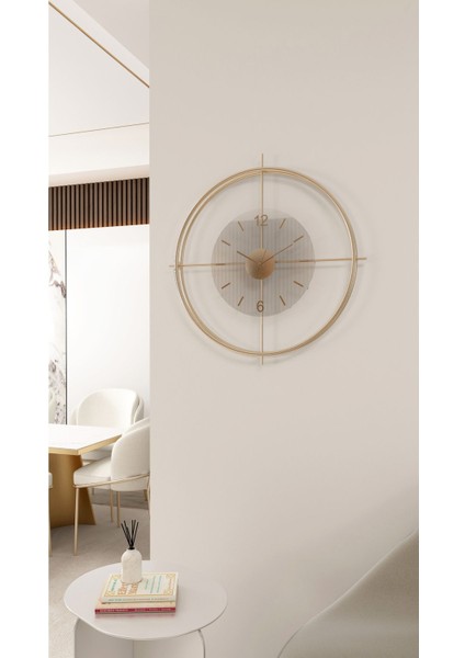Büyük Boy(55*55 Cm) Gold Deluxe Şeffaf Cam Iskandinav (Çiftçember)Modern Dekoratif Camlı Duvar Saat