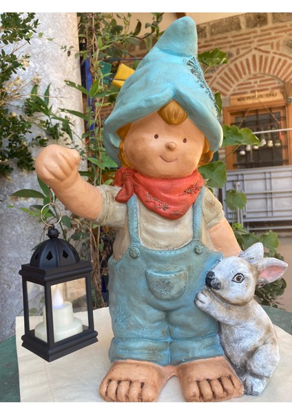 Cüce Erkek Çocuk Tavşanlı Fenerli Bahçe Dekor