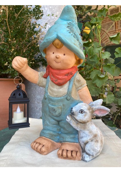 Cüce Erkek Çocuk Tavşanlı Fenerli Bahçe Dekor
