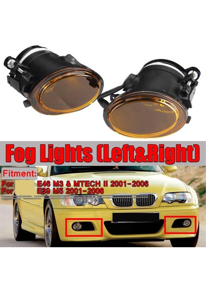 1 Çift Ön Sis Farı Lambası Sarı Mercek Bmw E46 M3 Mtech Iı E39 M5 2001-2006 63177894017 63177894018 Ampulsüz (Yurt Dışından) fiyatları