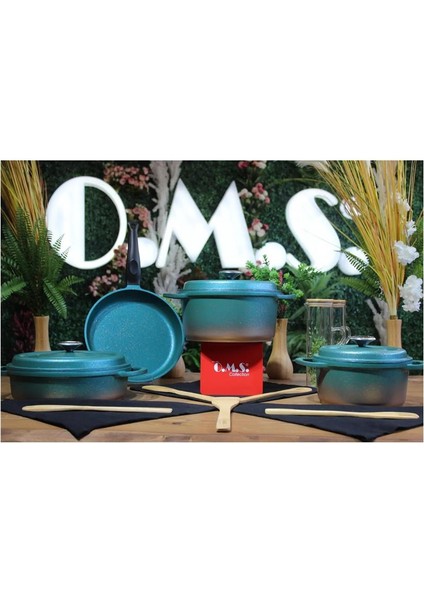 Ocalıptus - 3049 - 7 Parça Premium Bio Granit, Döküm Tencere Seti, Mentol Y. Gövde - Platin Detay indirimleri