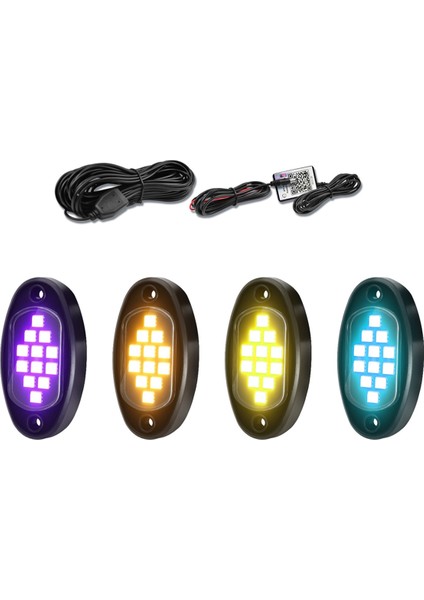 Rgb LED Kaya Işıkları, Çok Işlevli Neon Alt Aydınlatmalı Su Geçirmez Işık, App Kontrolü ile Çok Renkli Işıklar Atv Utv Suv, B (Yurt Dışından)