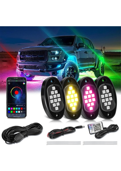 Rgb LED Kaya Işıkları, Çok Işlevli Neon Alt Aydınlatmalı Su Geçirmez Işık, App Kontrolü ile Çok Renkli Işıklar Atv Utv Suv, B (Yurt Dışından) indirimleri