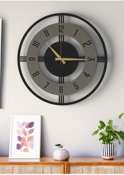 Büyük Boy Şık Ahşap Duvar Saati - Modern Tasarım Siyah Beyaz - Ev & Ofis Dekorasyonu -48CM
