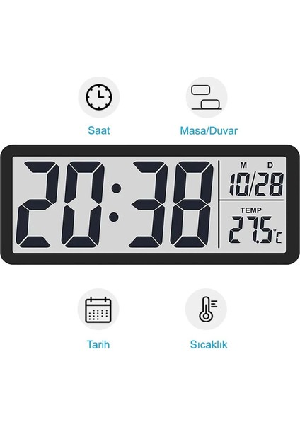 LCD Ekran 20X8CM Dijital Duvar Saati USB Pilli Zaman Sıcaklık Tarih fiyatları