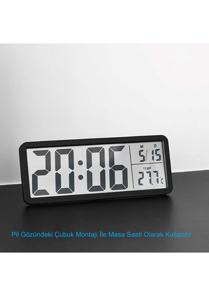 LCD Ekran 20X8CM Dijital Duvar Saati USB Pilli Zaman Sıcaklık Tarih modelleri