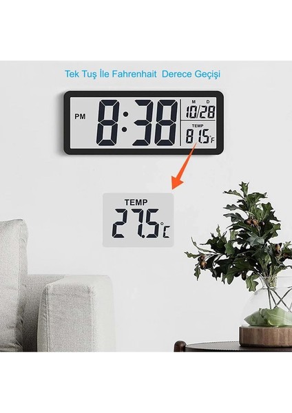 LCD Ekran 20X8CM Dijital Duvar Saati USB Pilli Zaman Sıcaklık Tarih fırsatları