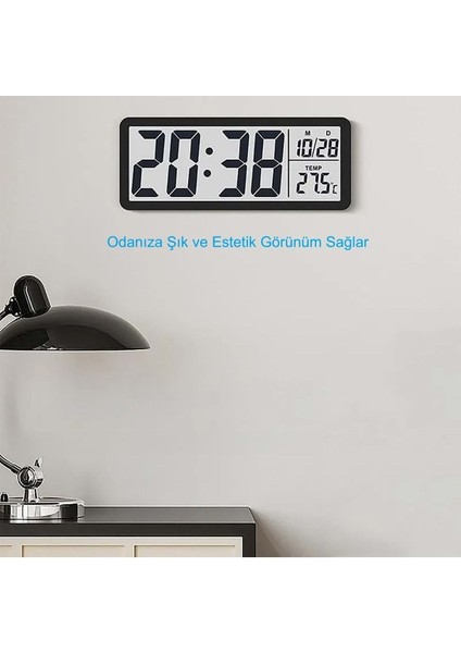 LCD Ekran 20X8CM Dijital Duvar Saati USB Pilli Zaman Sıcaklık Tarih indirimleri