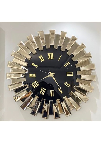 80 cm Art Mirror Elite Piyano Aynalı Saat 80 cm Metalik Yuvarlak Modern Ahşap