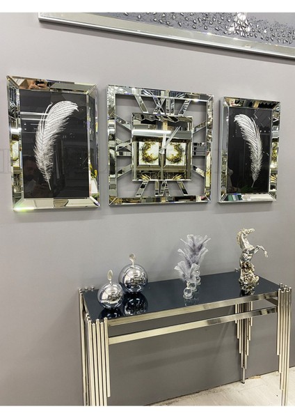 Aynalı Tüy Tablo ve Kare Saat Set fiyatları